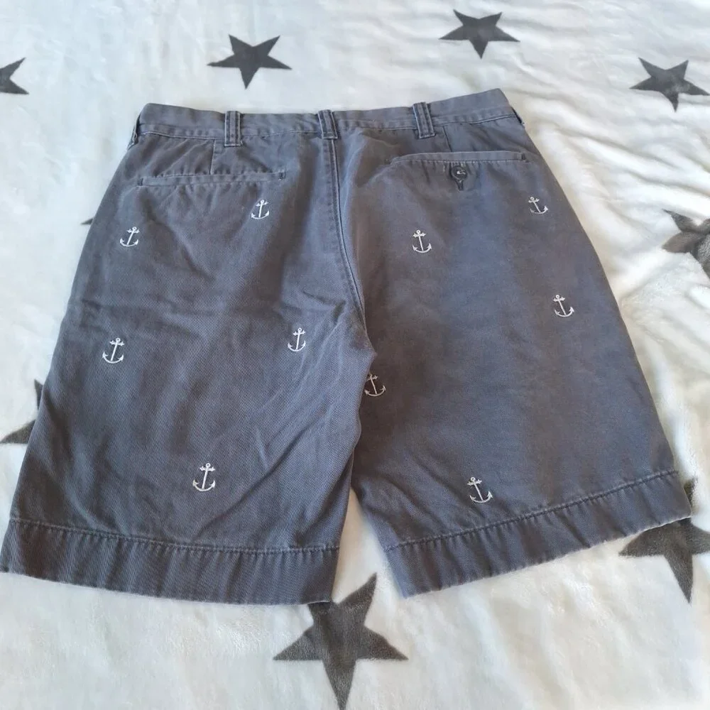 J. Crew Mens 30W Gramercy Chino‎ Gray Anchor Embroidered Shorts Nautical Preppy